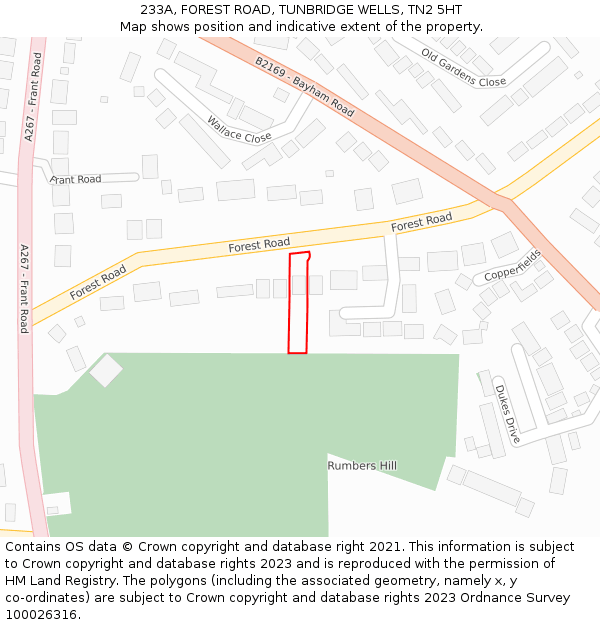 233A, FOREST ROAD, TUNBRIDGE WELLS, TN2 5HT: Location map and indicative extent of plot