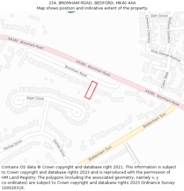 234, BROMHAM ROAD, BEDFORD, MK40 4AA: Location map and indicative extent of plot