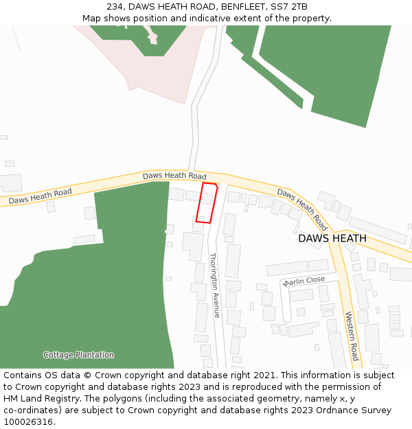 234, DAWS HEATH ROAD, BENFLEET, SS7 2TB: Location map and indicative extent of plot