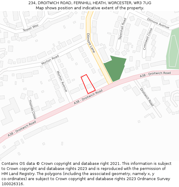 234, DROITWICH ROAD, FERNHILL HEATH, WORCESTER, WR3 7UG: Location map and indicative extent of plot