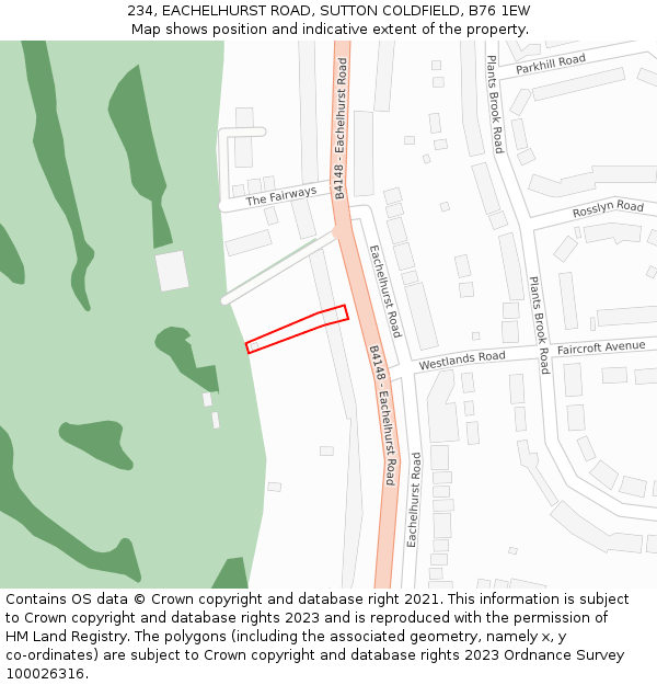 234, EACHELHURST ROAD, SUTTON COLDFIELD, B76 1EW: Location map and indicative extent of plot