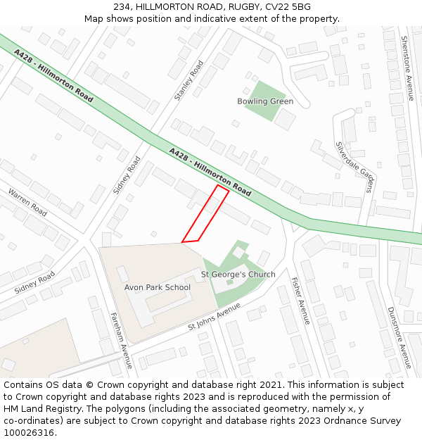 234, HILLMORTON ROAD, RUGBY, CV22 5BG: Location map and indicative extent of plot