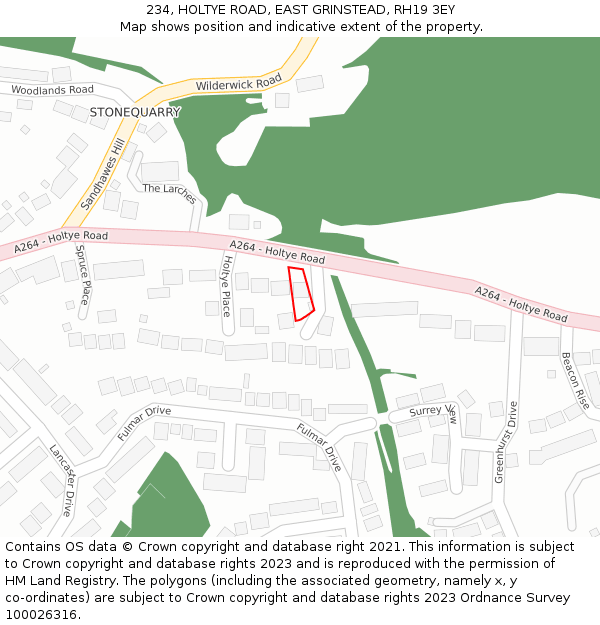 234, HOLTYE ROAD, EAST GRINSTEAD, RH19 3EY: Location map and indicative extent of plot