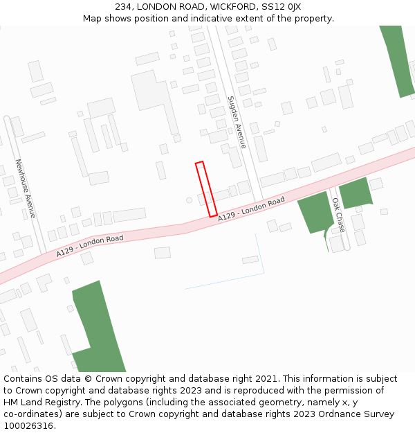 234, LONDON ROAD, WICKFORD, SS12 0JX: Location map and indicative extent of plot