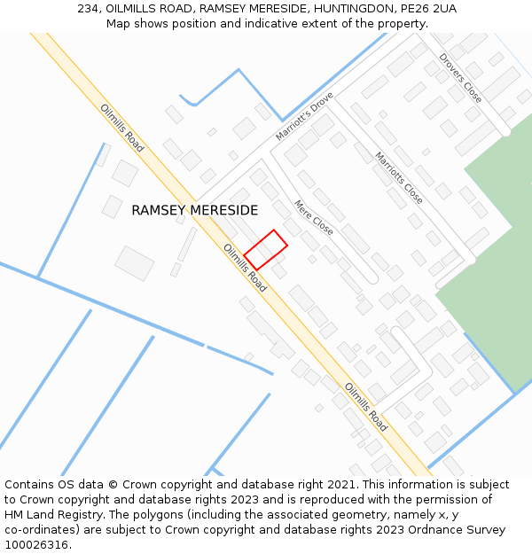 234, OILMILLS ROAD, RAMSEY MERESIDE, HUNTINGDON, PE26 2UA: Location map and indicative extent of plot