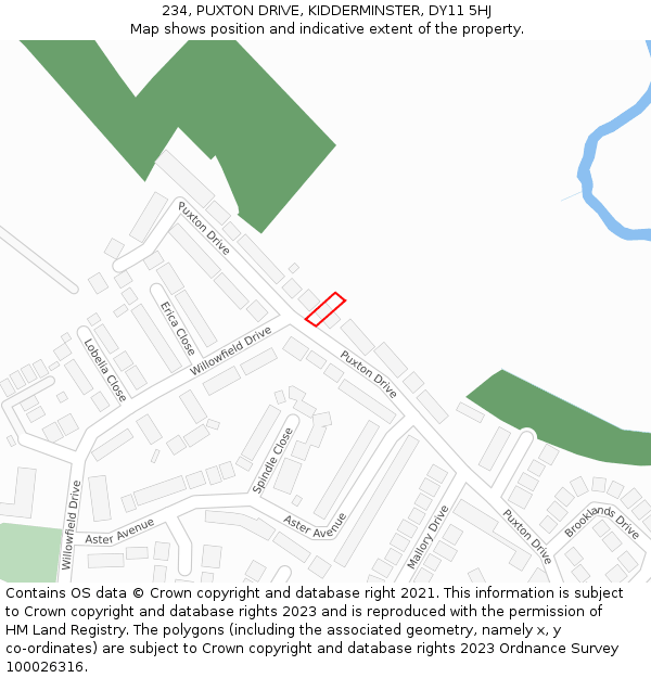 234, PUXTON DRIVE, KIDDERMINSTER, DY11 5HJ: Location map and indicative extent of plot