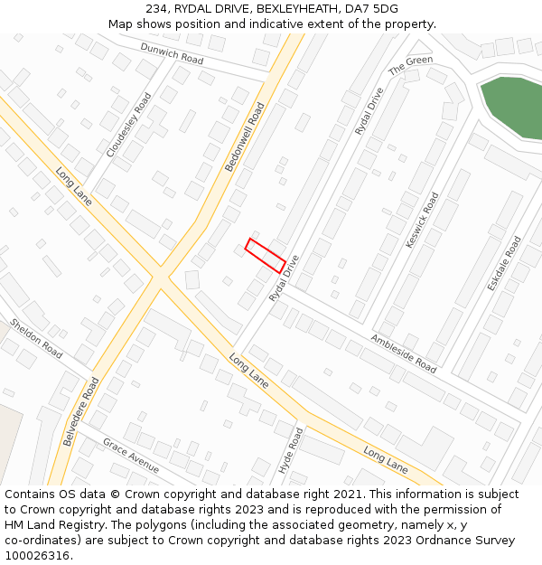 234, RYDAL DRIVE, BEXLEYHEATH, DA7 5DG: Location map and indicative extent of plot