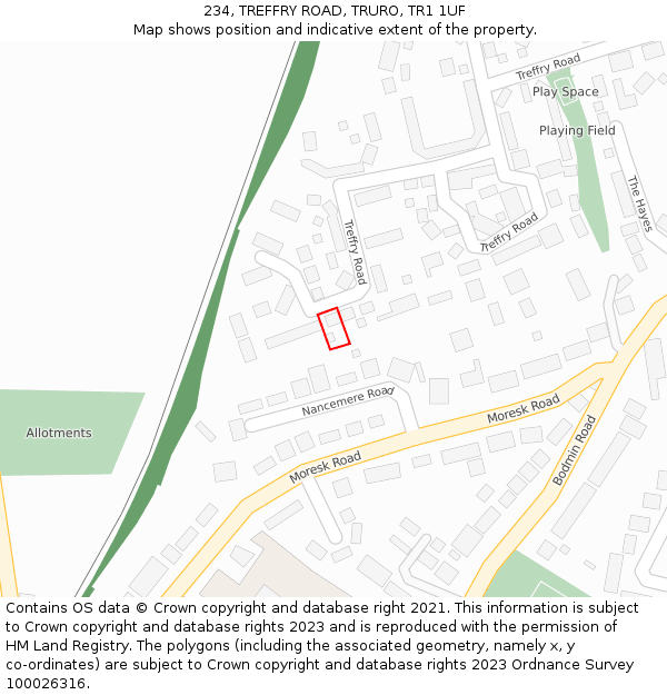 234, TREFFRY ROAD, TRURO, TR1 1UF: Location map and indicative extent of plot