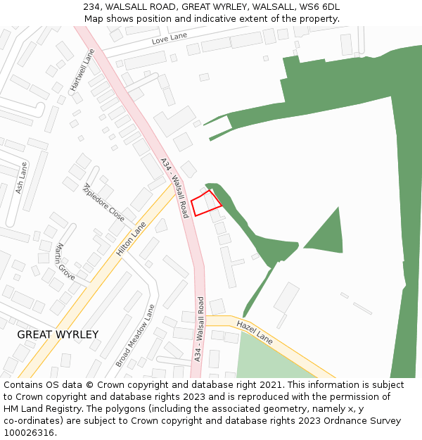234, WALSALL ROAD, GREAT WYRLEY, WALSALL, WS6 6DL: Location map and indicative extent of plot