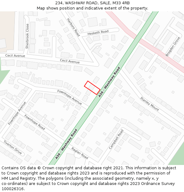 234, WASHWAY ROAD, SALE, M33 4RB: Location map and indicative extent of plot