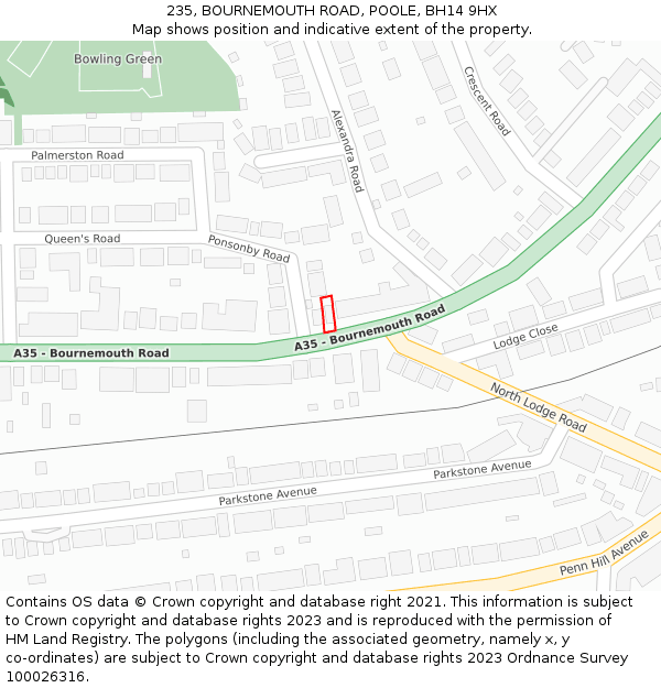235, BOURNEMOUTH ROAD, POOLE, BH14 9HX: Location map and indicative extent of plot