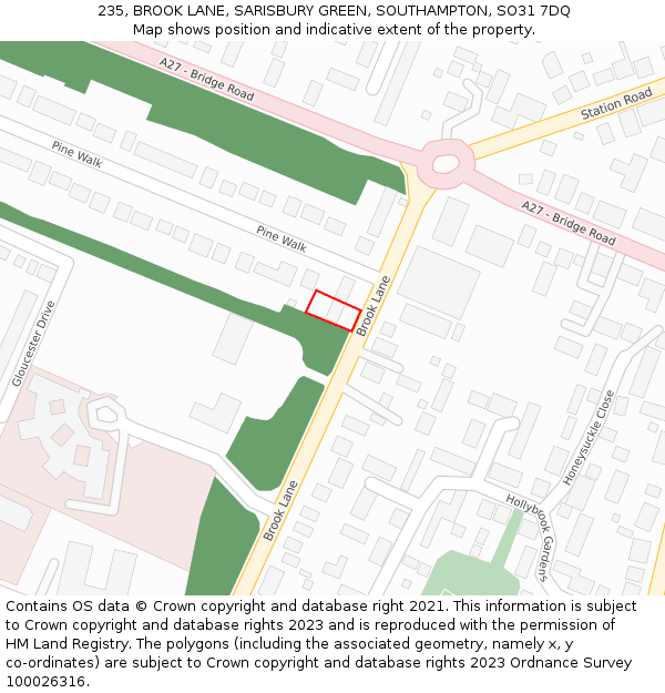 235, BROOK LANE, SARISBURY GREEN, SOUTHAMPTON, SO31 7DQ: Location map and indicative extent of plot