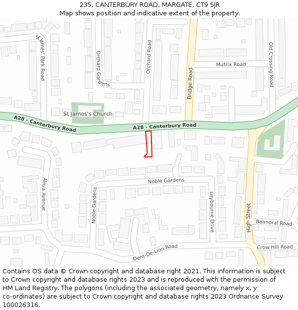 235, CANTERBURY ROAD, MARGATE, CT9 5JR: Location map and indicative extent of plot