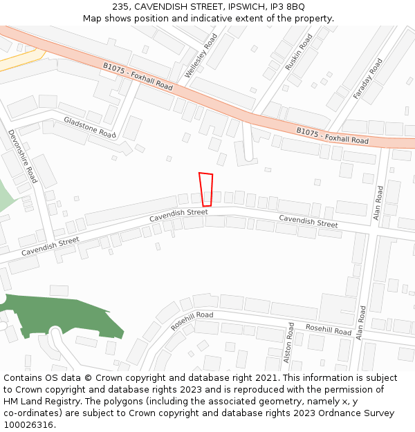 235, CAVENDISH STREET, IPSWICH, IP3 8BQ: Location map and indicative extent of plot