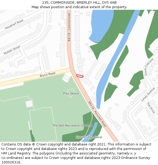 235, COMMONSIDE, BRIERLEY HILL, DY5 4AB: Location map and indicative extent of plot