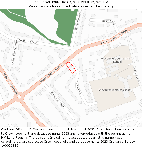 235, COPTHORNE ROAD, SHREWSBURY, SY3 8LP: Location map and indicative extent of plot