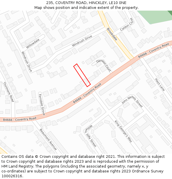235, COVENTRY ROAD, HINCKLEY, LE10 0NE: Location map and indicative extent of plot