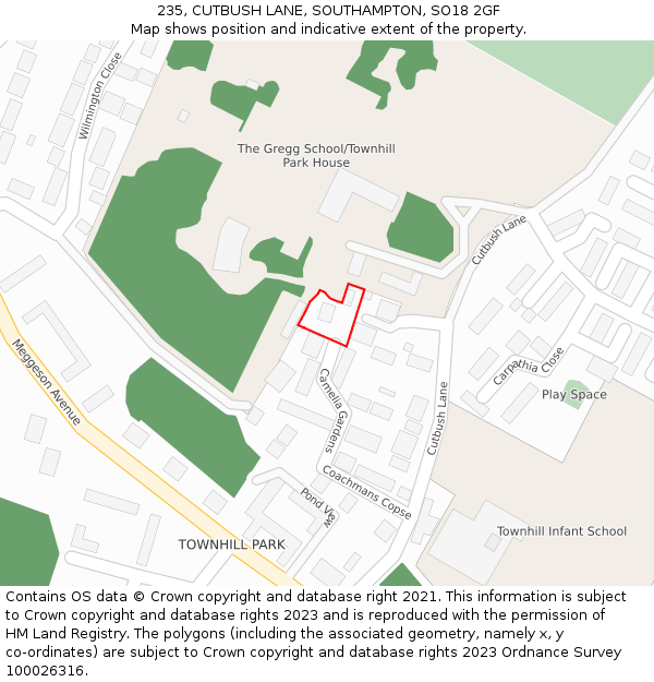 235, CUTBUSH LANE, SOUTHAMPTON, SO18 2GF: Location map and indicative extent of plot