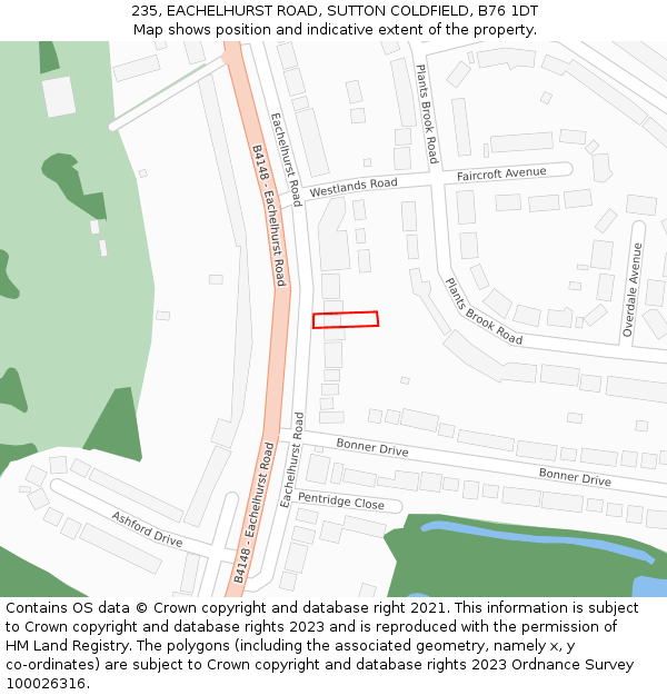 235, EACHELHURST ROAD, SUTTON COLDFIELD, B76 1DT: Location map and indicative extent of plot