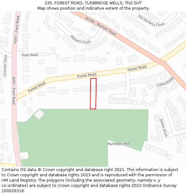 235, FOREST ROAD, TUNBRIDGE WELLS, TN2 5HT: Location map and indicative extent of plot