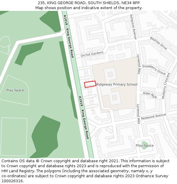 235, KING GEORGE ROAD, SOUTH SHIELDS, NE34 8PP: Location map and indicative extent of plot