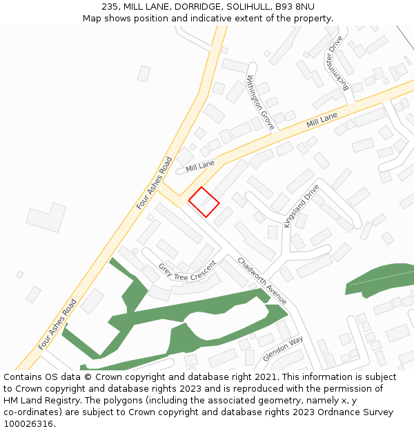 235, MILL LANE, DORRIDGE, SOLIHULL, B93 8NU: Location map and indicative extent of plot