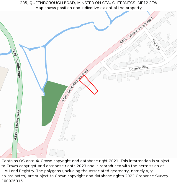 235, QUEENBOROUGH ROAD, MINSTER ON SEA, SHEERNESS, ME12 3EW: Location map and indicative extent of plot