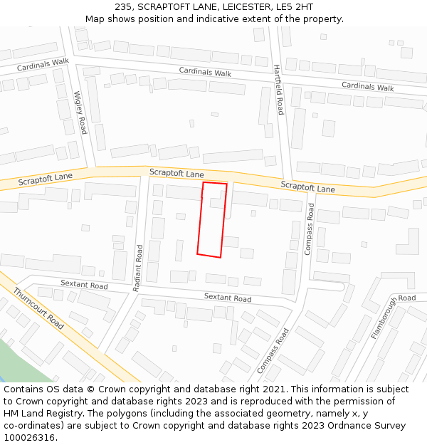 235, SCRAPTOFT LANE, LEICESTER, LE5 2HT: Location map and indicative extent of plot