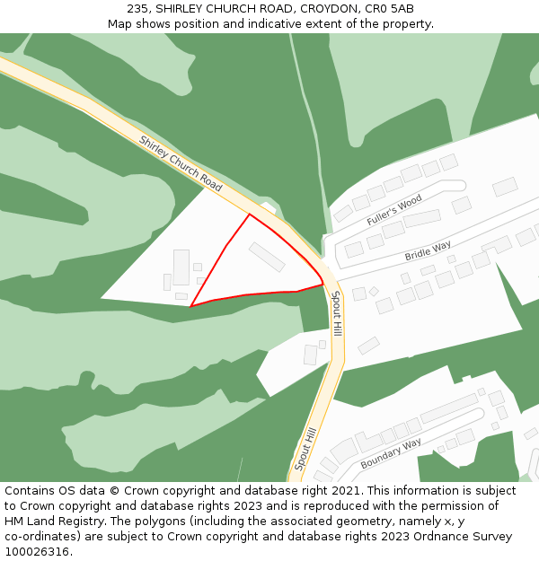 235, SHIRLEY CHURCH ROAD, CROYDON, CR0 5AB: Location map and indicative extent of plot