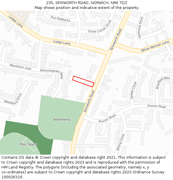 235, SPIXWORTH ROAD, NORWICH, NR6 7DZ: Location map and indicative extent of plot