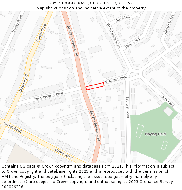 235, STROUD ROAD, GLOUCESTER, GL1 5JU: Location map and indicative extent of plot