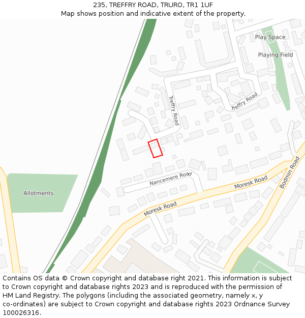 235, TREFFRY ROAD, TRURO, TR1 1UF: Location map and indicative extent of plot