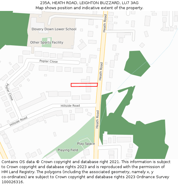 235A, HEATH ROAD, LEIGHTON BUZZARD, LU7 3AG: Location map and indicative extent of plot