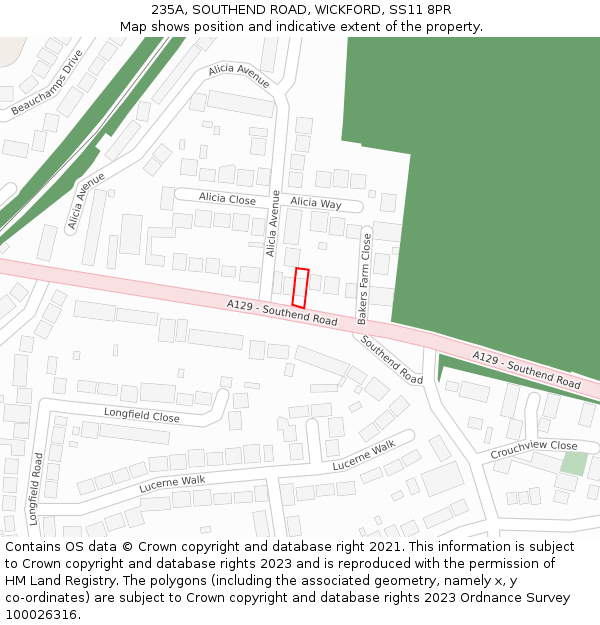 235A, SOUTHEND ROAD, WICKFORD, SS11 8PR: Location map and indicative extent of plot