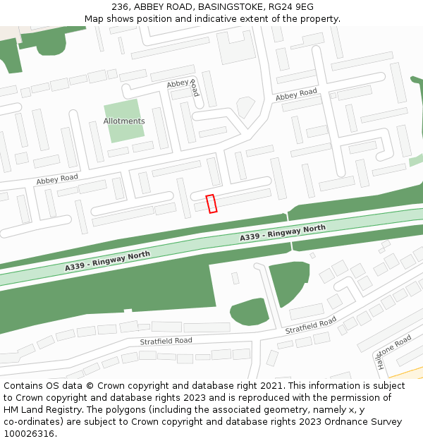 236, ABBEY ROAD, BASINGSTOKE, RG24 9EG: Location map and indicative extent of plot