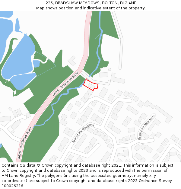 236, BRADSHAW MEADOWS, BOLTON, BL2 4NE: Location map and indicative extent of plot