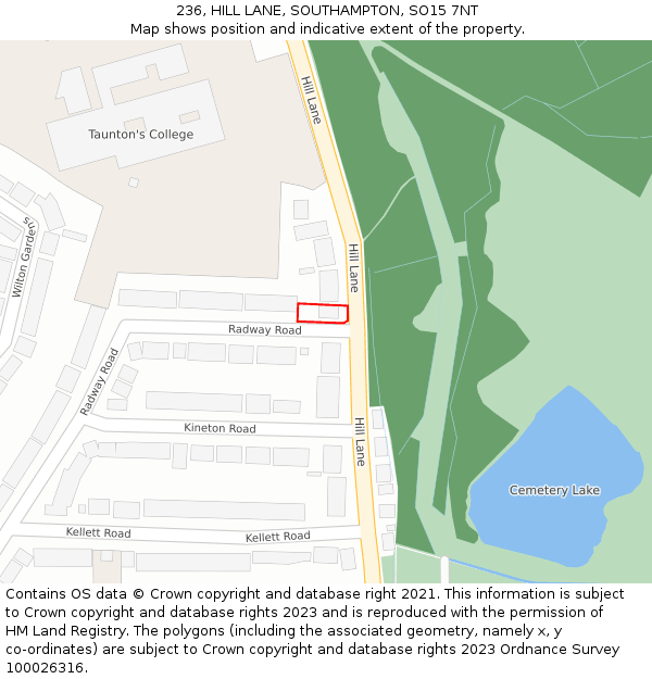 236, HILL LANE, SOUTHAMPTON, SO15 7NT: Location map and indicative extent of plot