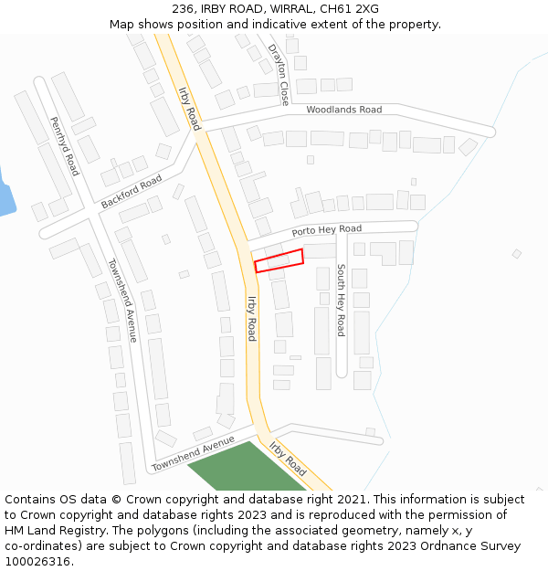 236, IRBY ROAD, WIRRAL, CH61 2XG: Location map and indicative extent of plot