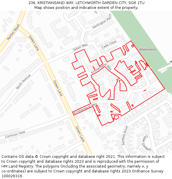 236, KRISTIANSAND WAY, LETCHWORTH GARDEN CITY, SG6 1TU: Location map and indicative extent of plot