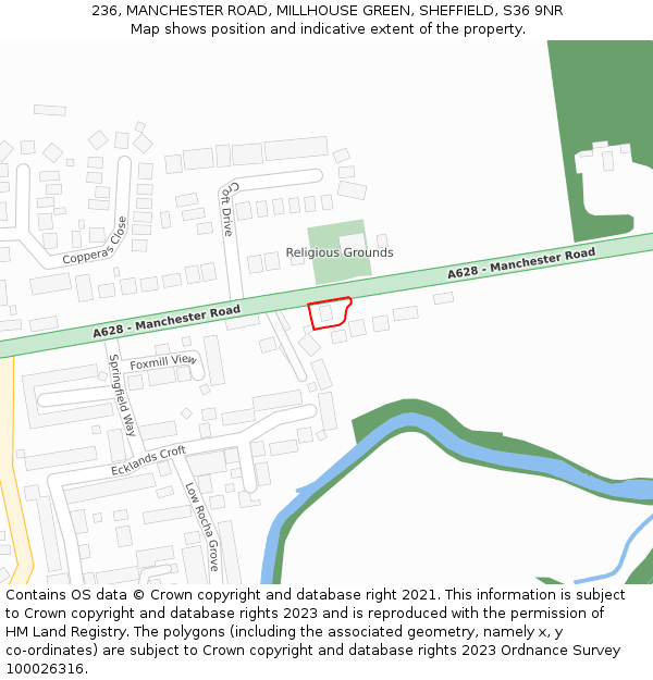 236, MANCHESTER ROAD, MILLHOUSE GREEN, SHEFFIELD, S36 9NR: Location map and indicative extent of plot