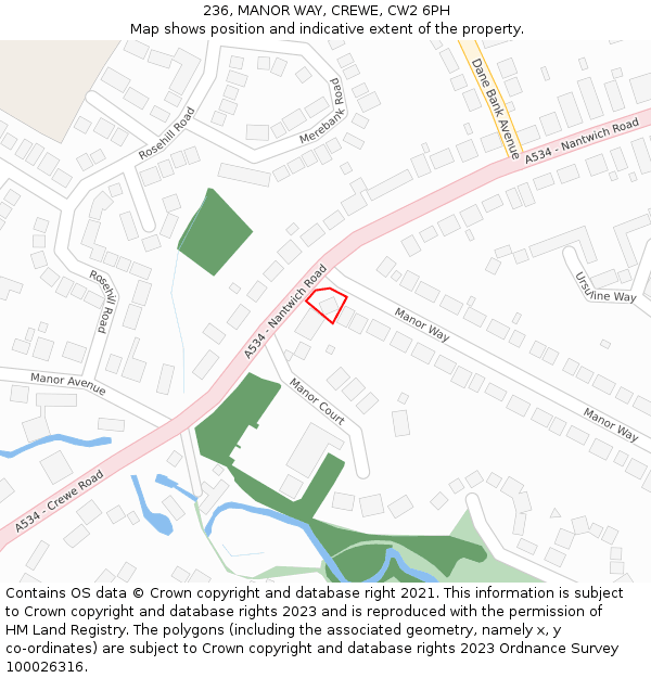 236, MANOR WAY, CREWE, CW2 6PH: Location map and indicative extent of plot