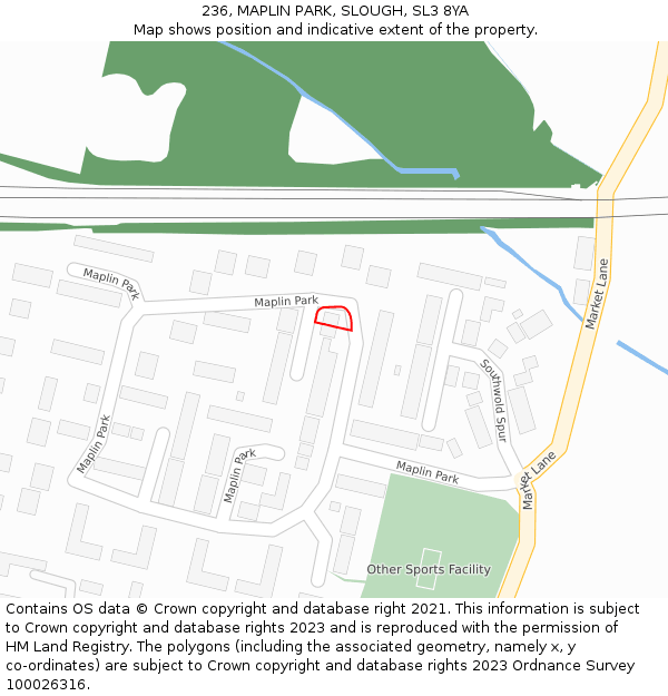 236, MAPLIN PARK, SLOUGH, SL3 8YA: Location map and indicative extent of plot
