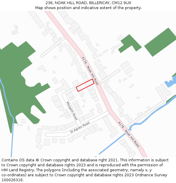 236, NOAK HILL ROAD, BILLERICAY, CM12 9UX: Location map and indicative extent of plot