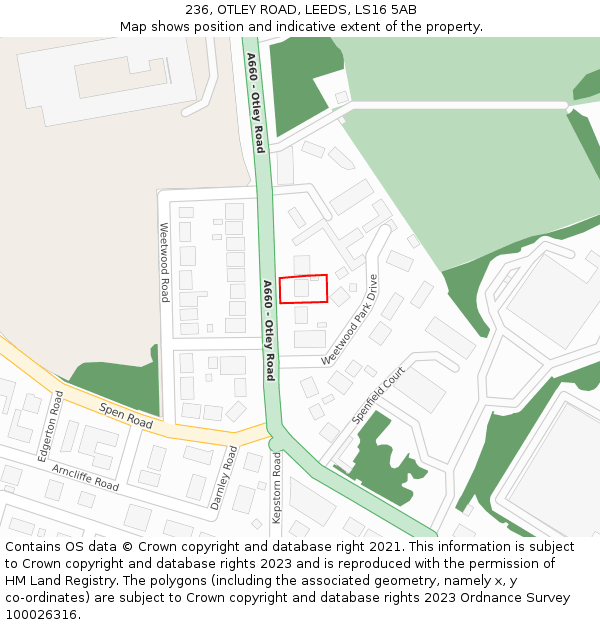 236, OTLEY ROAD, LEEDS, LS16 5AB: Location map and indicative extent of plot