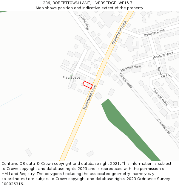236, ROBERTTOWN LANE, LIVERSEDGE, WF15 7LL: Location map and indicative extent of plot
