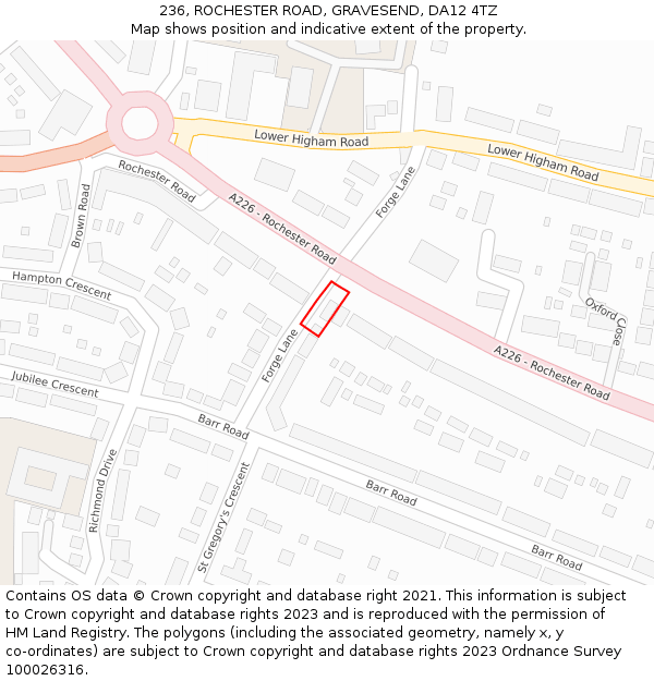 236, ROCHESTER ROAD, GRAVESEND, DA12 4TZ: Location map and indicative extent of plot