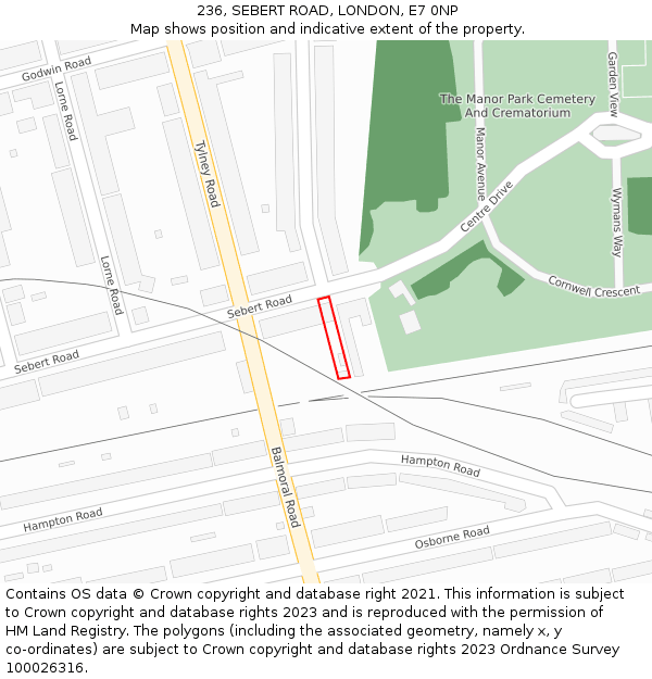 236, SEBERT ROAD, LONDON, E7 0NP: Location map and indicative extent of plot