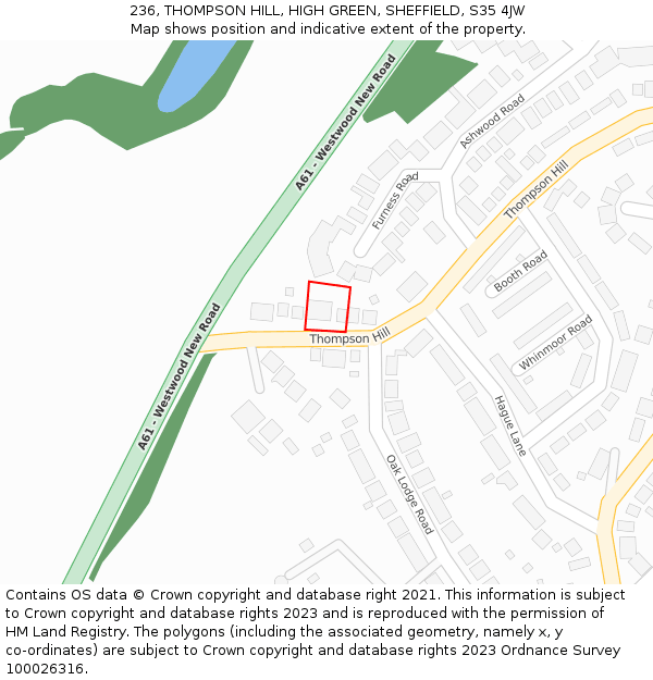 236, THOMPSON HILL, HIGH GREEN, SHEFFIELD, S35 4JW: Location map and indicative extent of plot