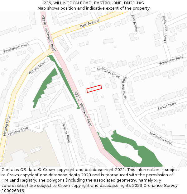 236, WILLINGDON ROAD, EASTBOURNE, BN21 1XS: Location map and indicative extent of plot