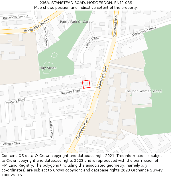 236A, STANSTEAD ROAD, HODDESDON, EN11 0RS: Location map and indicative extent of plot